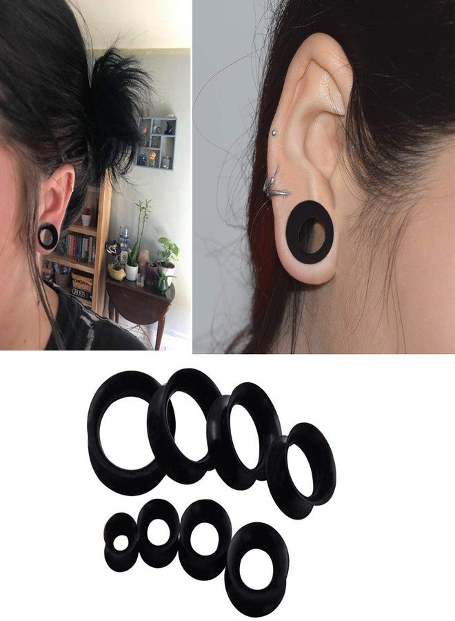 Qmcandy 1 Pair Black Thin Silicone Flexible Ear Skin Hollow Tunnels Plugs Earlets Piercing 1/2 inch - Image 5